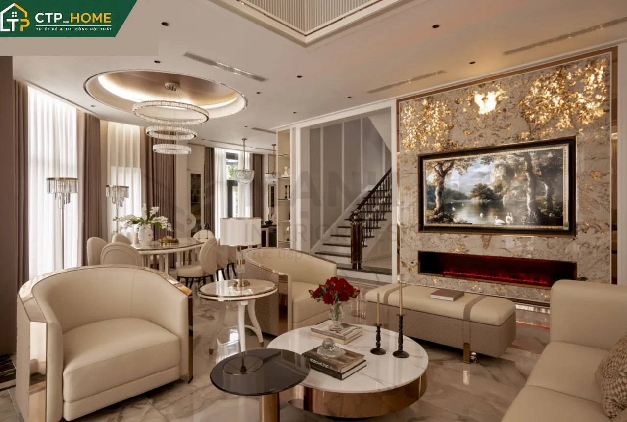 Thiết kế nội thất phòng khách biệt thự Lux Vinhomes Grand Park Quận 9