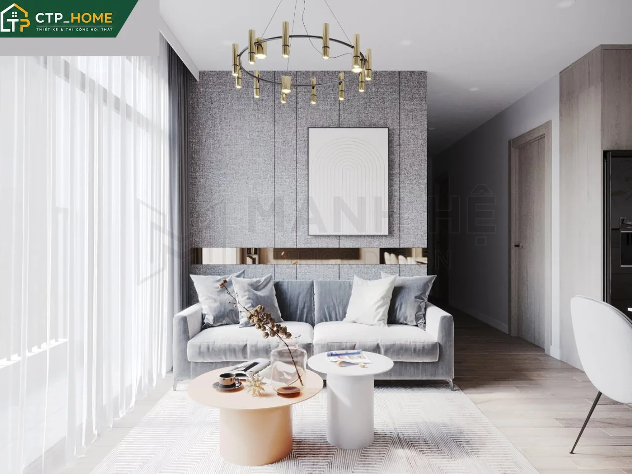 Phối cảnh phòng khách chung cư Vinhomes Grand Park 81m2 thiết kế hiện đại bởi CTP_HOME