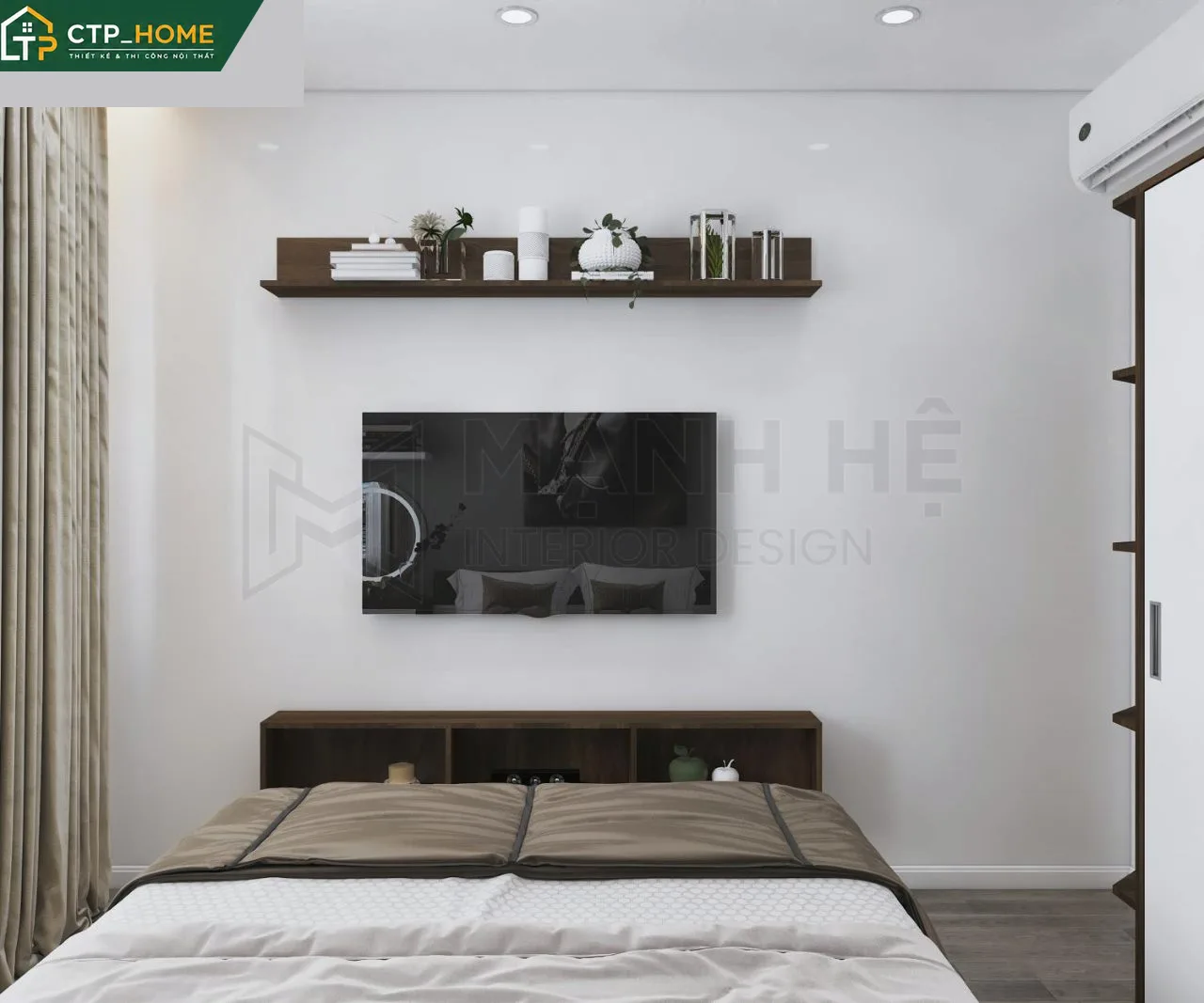 Thiết kế nội thất chung cư Vinhomes Grand Park 46m2 1PN góc nhìn tổng thể phòng khách – bếp – ăn liền mạch
