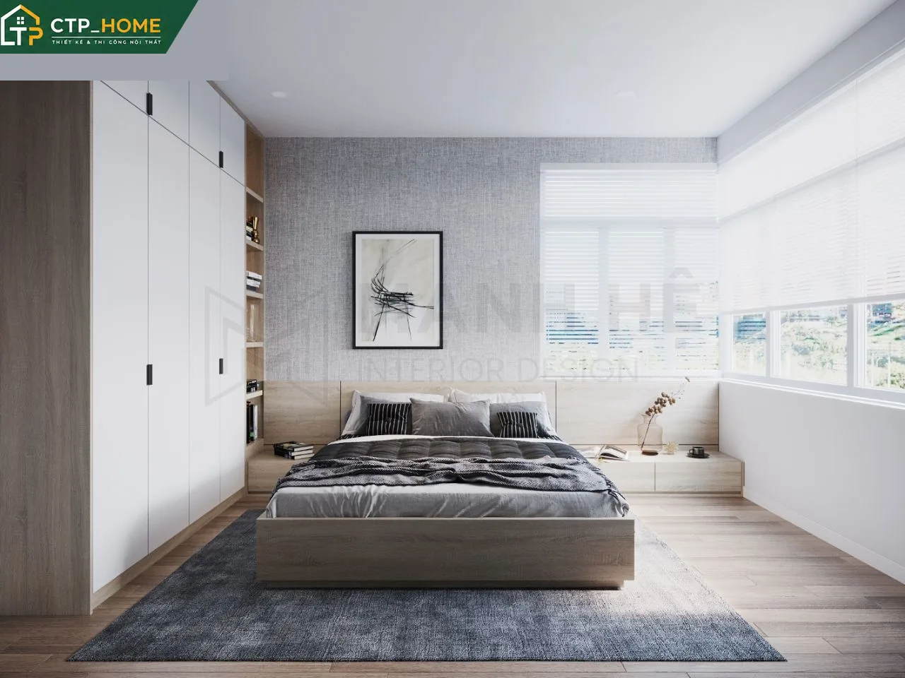 Góc ban công chung cư Carillon Tân Phú 105m2 được tận dụng làm không gian thư giãn với ghế mây và cây xanh treo tường