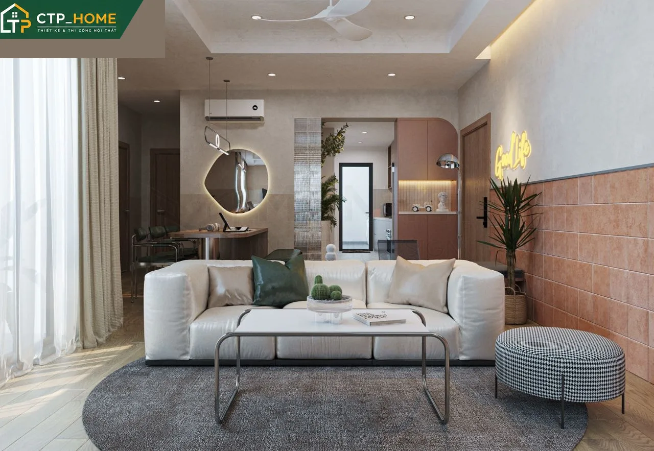 Phòng khách chung cư Diamond Alnata 97m2 Type A3 thiết kế hiện đại bởi CTP_HOME