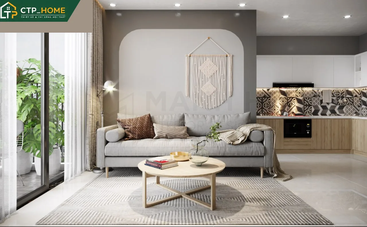 Phối cảnh phòng khách chung cư Eco Green Quận 7 67m2 thiết kế hiện đại bởi CTP_HOME