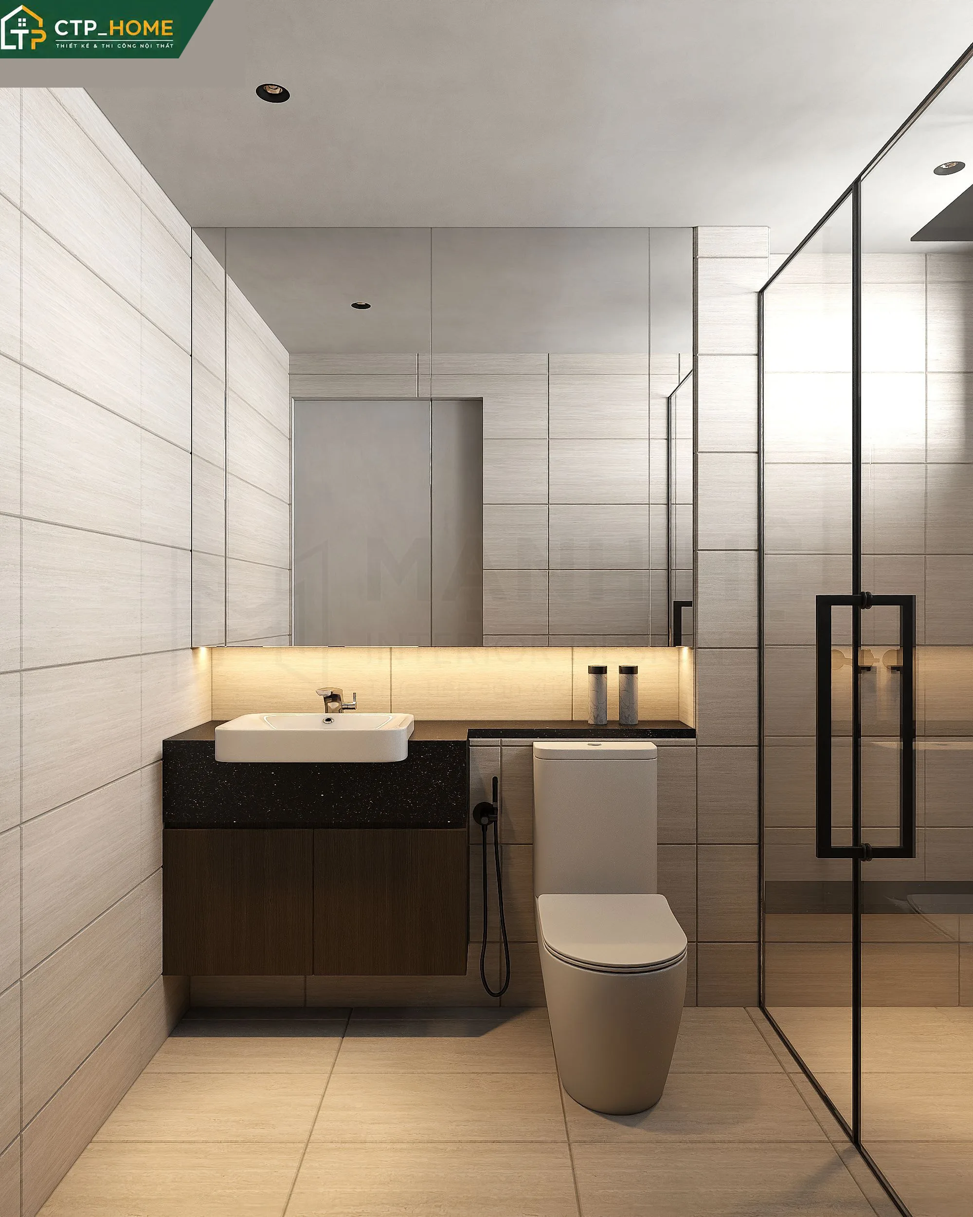 Thiết kế nội thất Feliz En Vista 98m2 – phòng bếp hiện đại với tủ bếp gỗ sồi và mặt đá nhân tạo