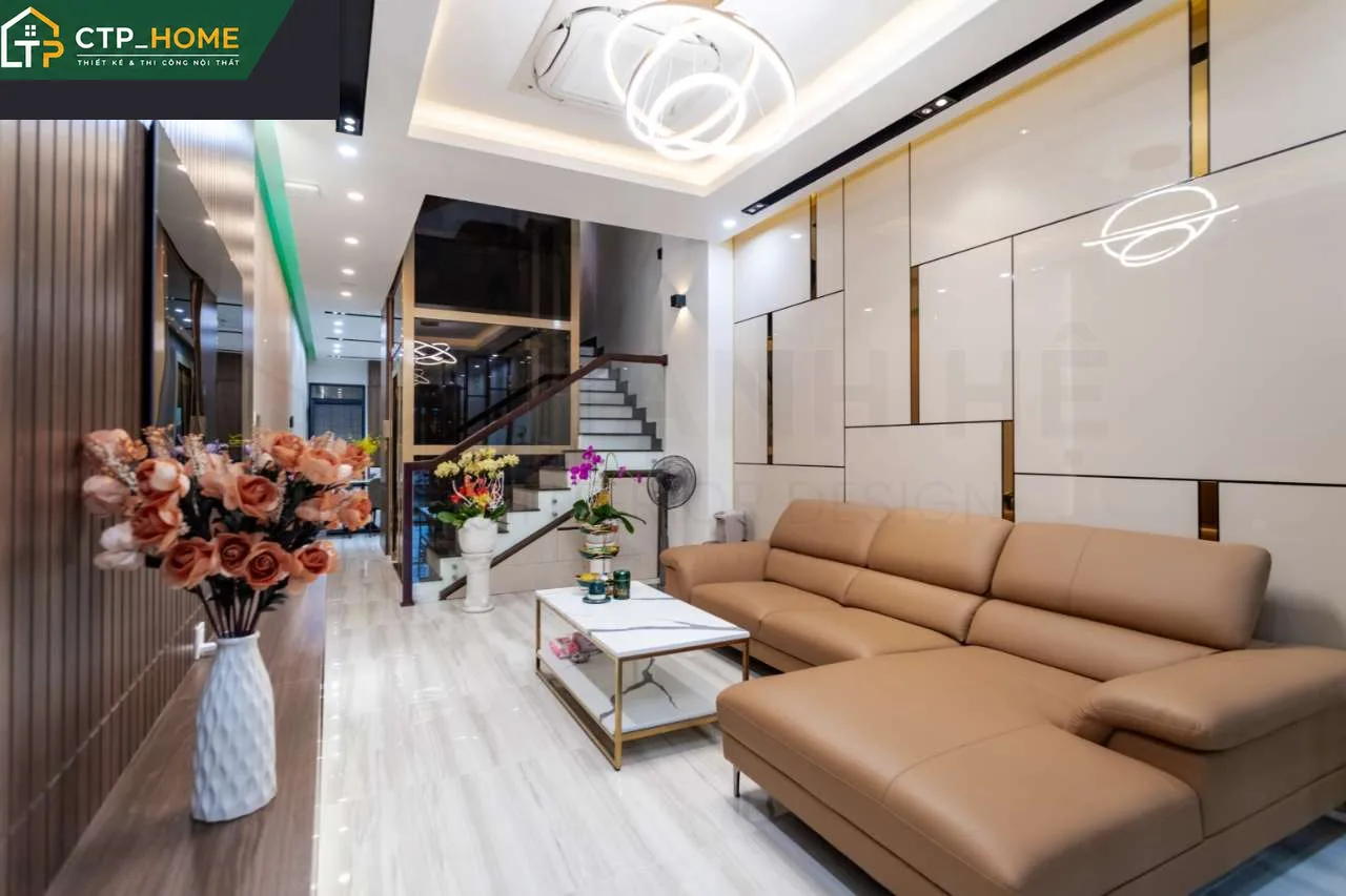 Thi công nội thất nhà phố Bình Định - không gian phòng khách hiện đại