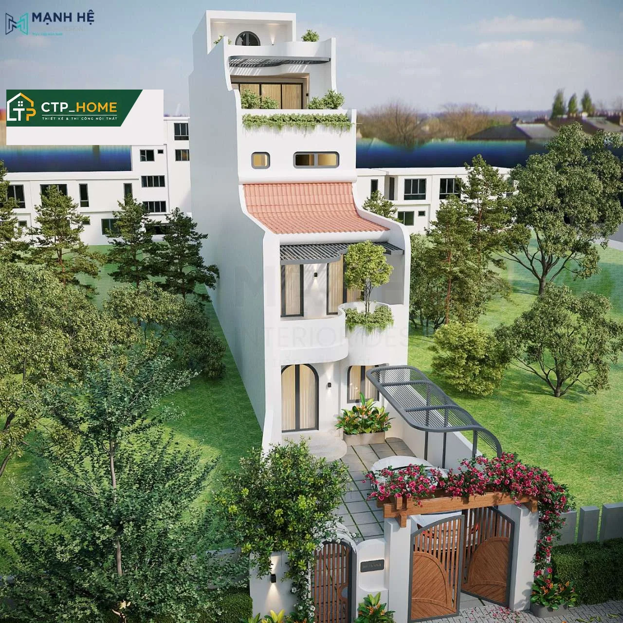 Bếp hiện đại nhà phố Vũng Tàu với tủ bếp gỗ óc chó, mặt đá marble và thiết bị nhập khẩu châu Âu