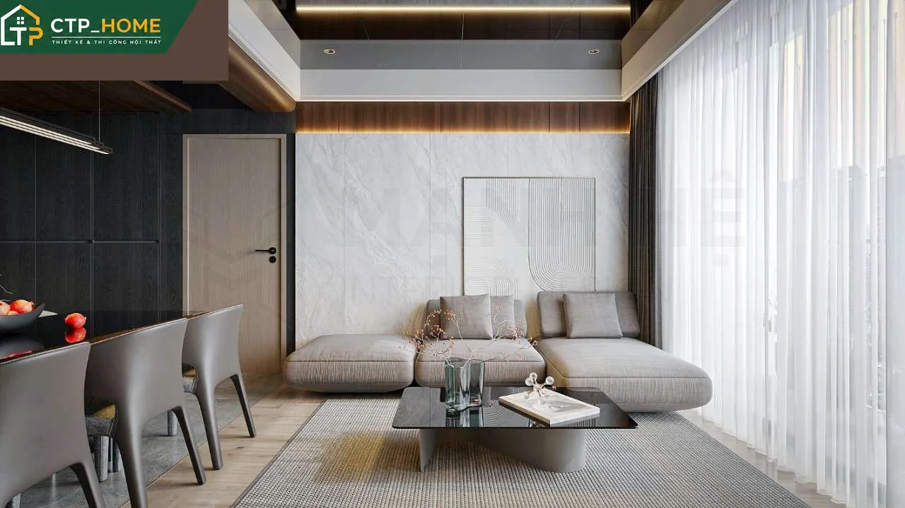 Phối cảnh phòng khách chung cư Lumiere Boulevard 98m2 thiết kế nội thất hiện đại bởi CTP_HOME