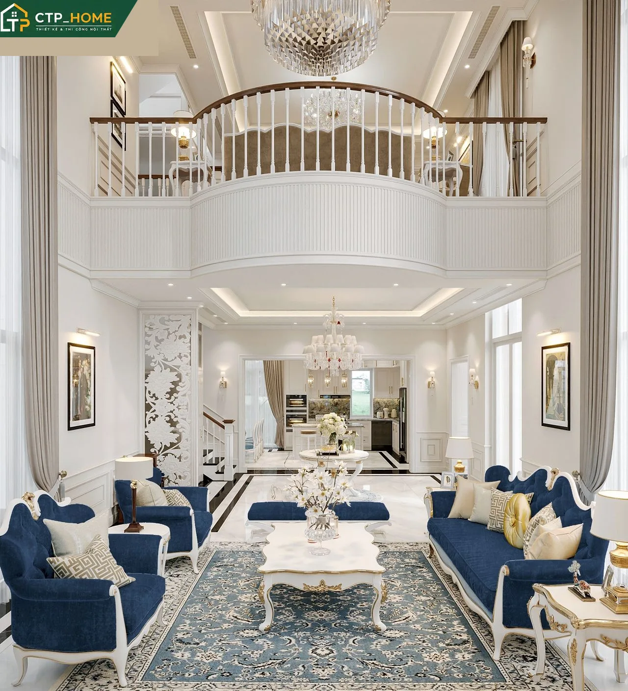 Khu vực phòng bếp và bàn ăn liên thông trong biệt thự Sol Villas