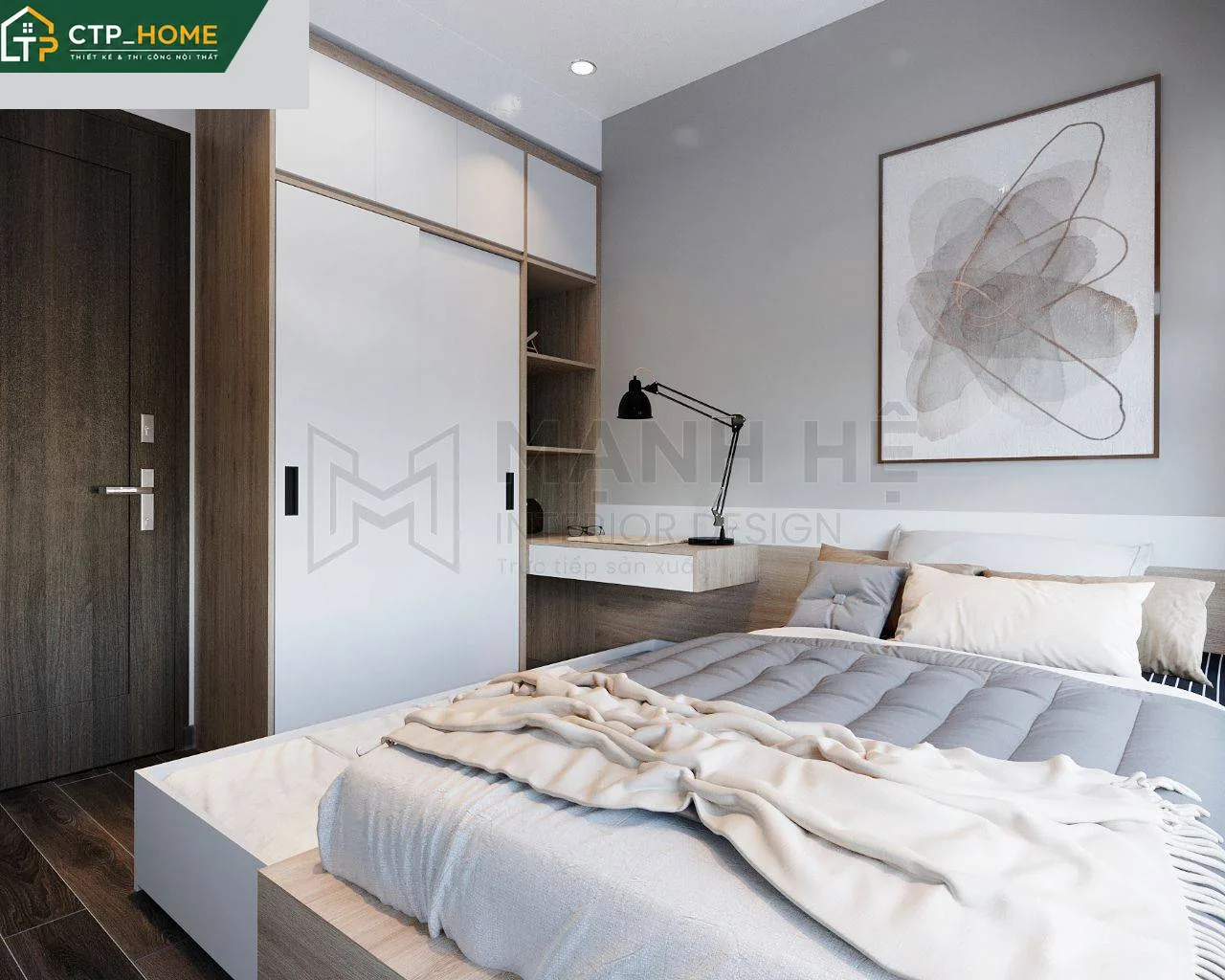 Góc làm việc và thư giãn trong phòng ngủ chung cư Golden Star 76m2 thiết kế nội thất hiện đại, tối ưu không gian nhỏ