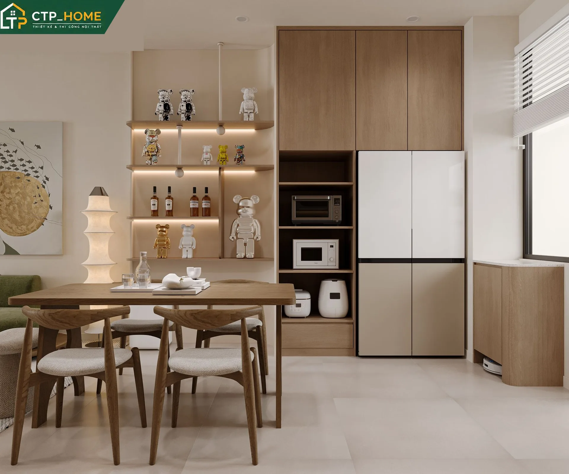 Khu vực bếp ăn tiện nghi trong căn hộ 3 tầng
