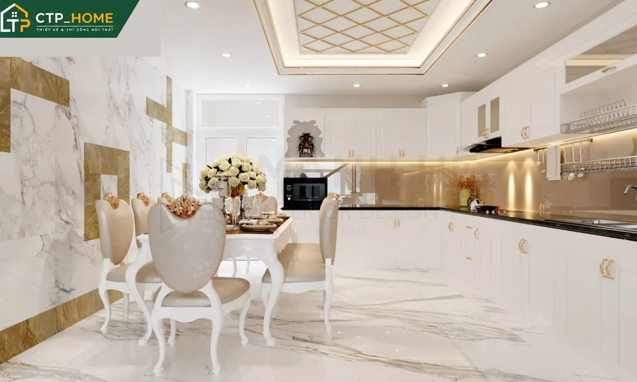 Thiết kế nội thất phòng khách biệt thự Quận 7 phong cách hiện đại với sofa da cao cấp và hệ tủ kệ gỗ óc chó