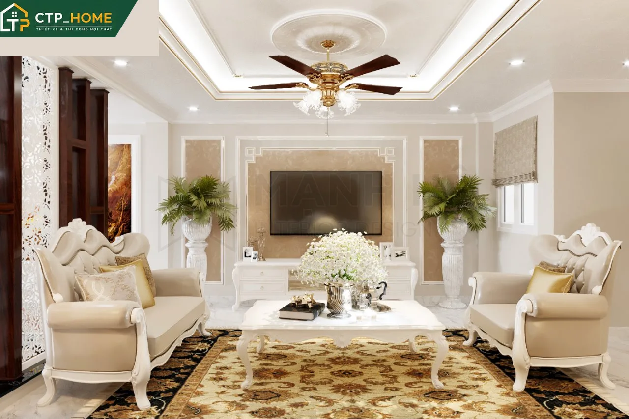 Nội thất phòng ngủ master biệt thự Quận 7 với giường gỗ óc chó, đầu giường bọc da mềm và hệ thống đèn LED giấu cạnh
