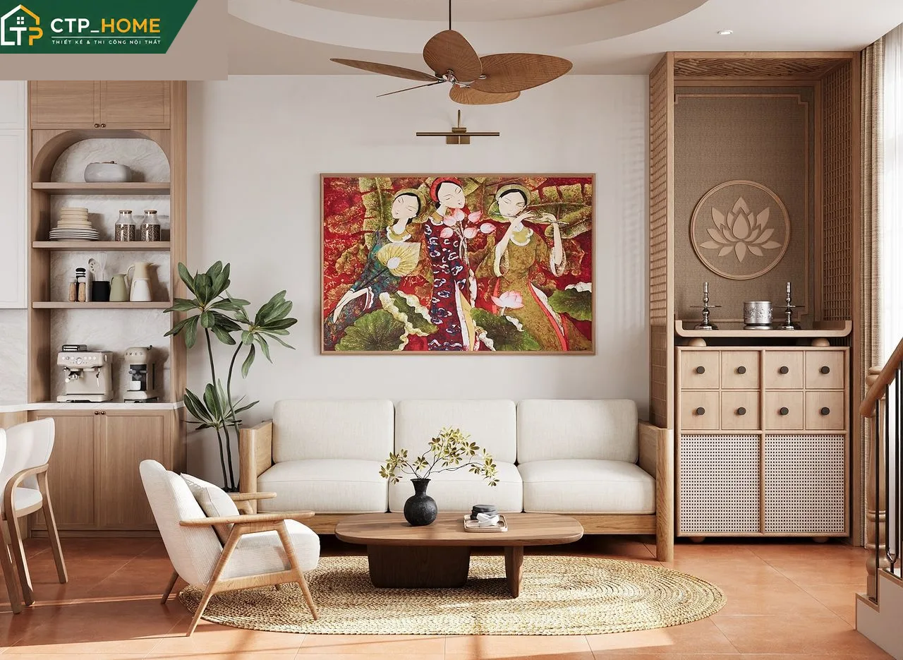 Phòng khách nhà phố 2 tầng thiết kế hiện đại tại Nhà Bè
