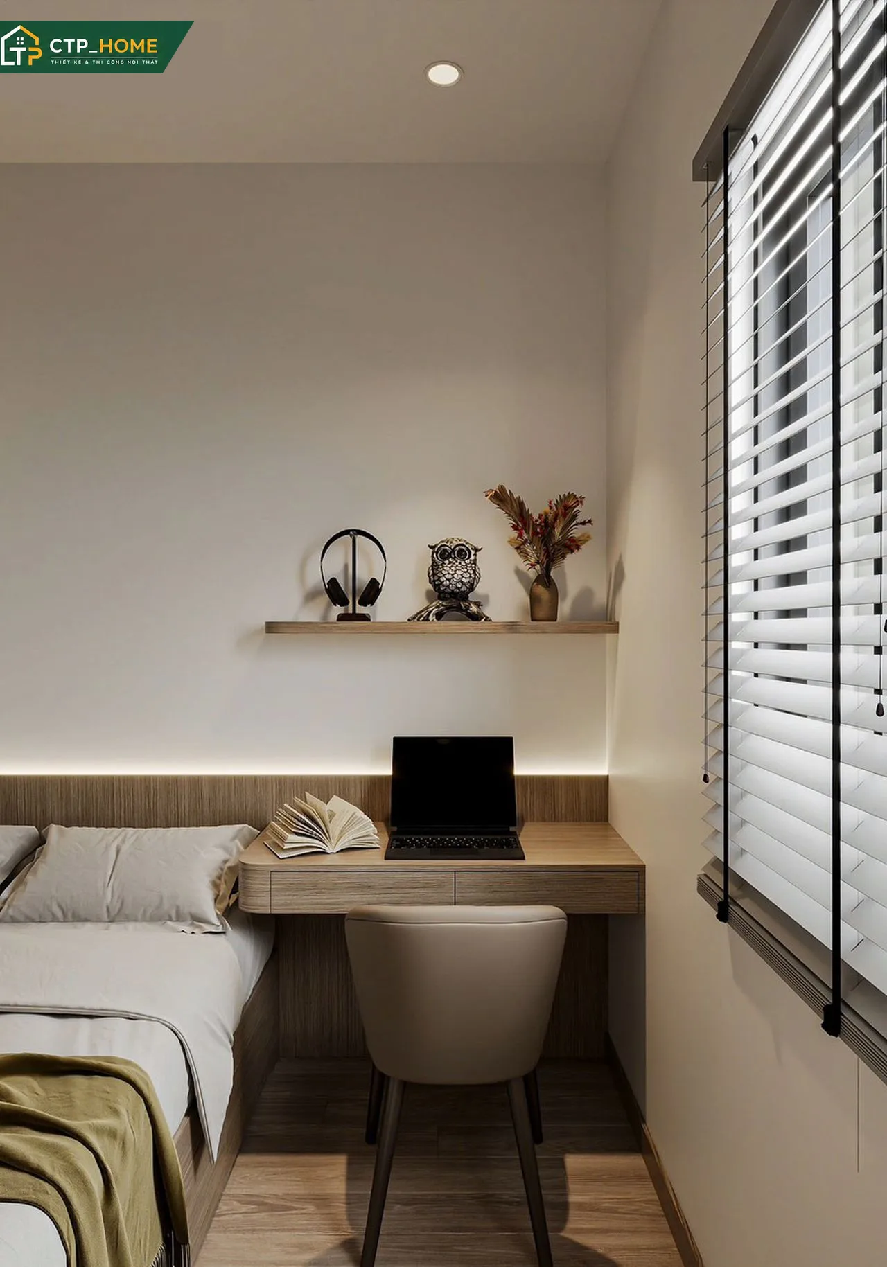 Thiết kế nội thất phòng bếp nhà phố Quận 12 với tủ bếp chữ L MDF An Cường và bàn ăn gỗ sồi nguyên khối