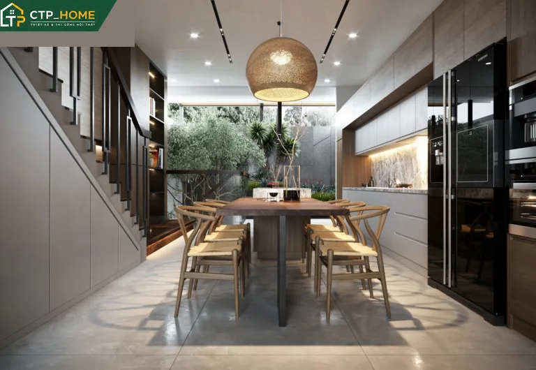 Góc làm việc yên tĩnh được bố trí tại tầng thượng hoặc tầng 2