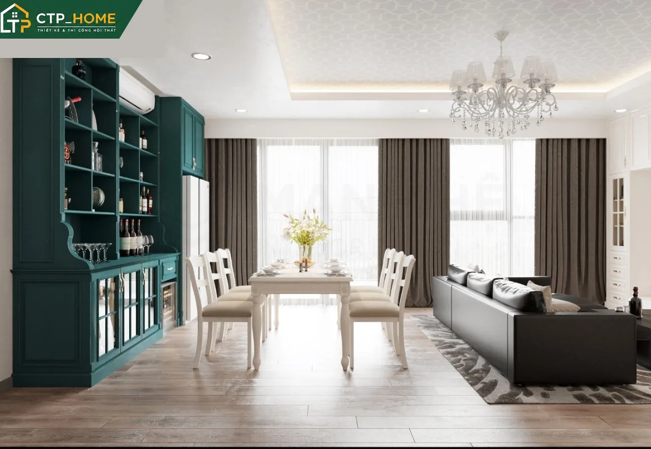 Phòng khách chung cư Riviera Point 55m2 thiết kế hiện đại với tone xám – be chủ đạo