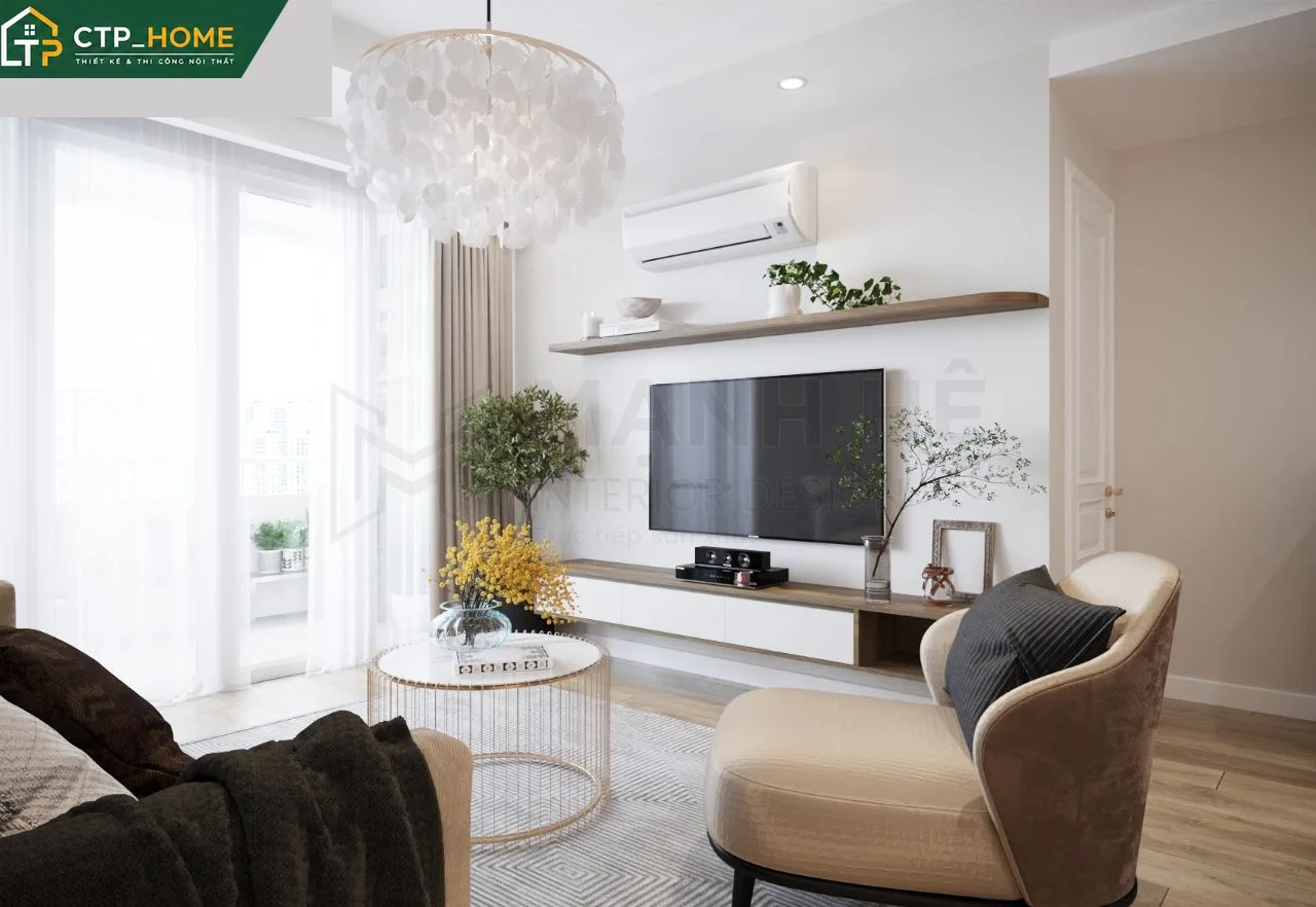 Góc bếp hiện đại chung cư Screc Tower 76m2 với tủ bếp gỗ sồi, mặt đá nhân tạo và thiết bị nhập khẩu