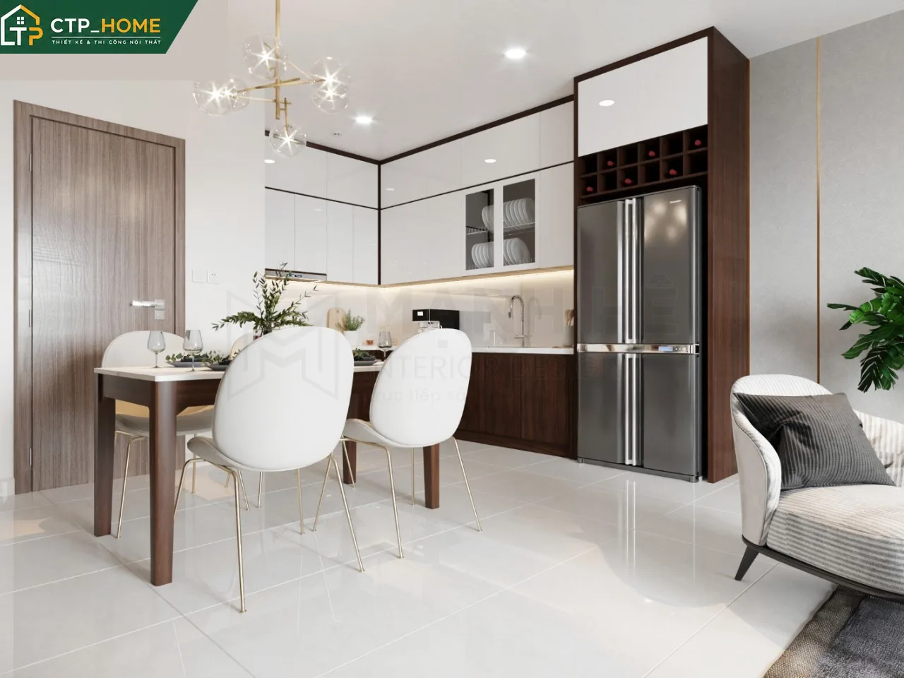 Bếp và phòng ăn chung cư Sora Garden 2 84m2 thiết kế liền kề, tối ưu diện tích sử dụng