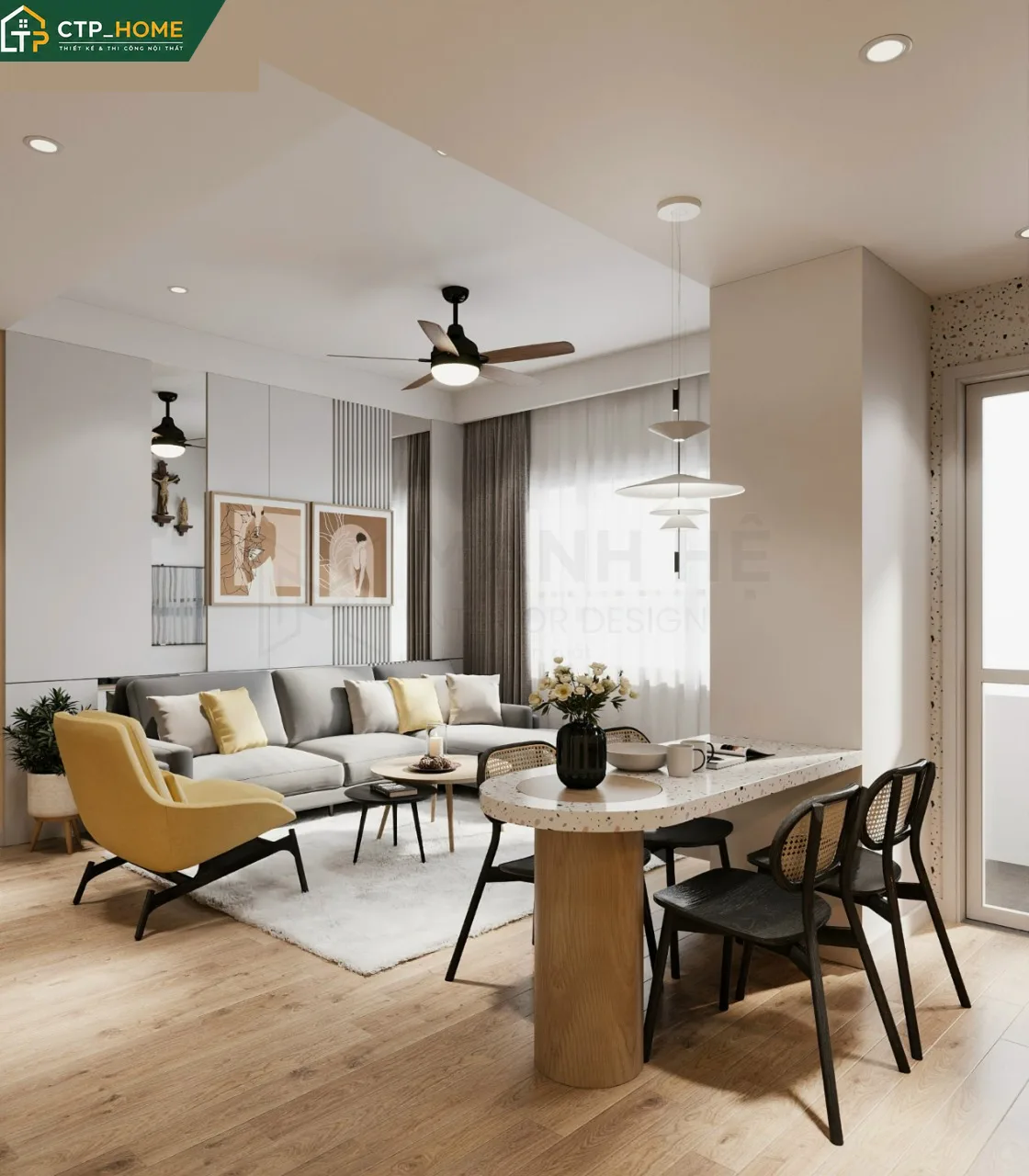 Phòng ngủ master chung cư Sunrise Riverside với giường gỗ sồi, tủ âm tường và hệ đèn chiếu điểm sang trọng