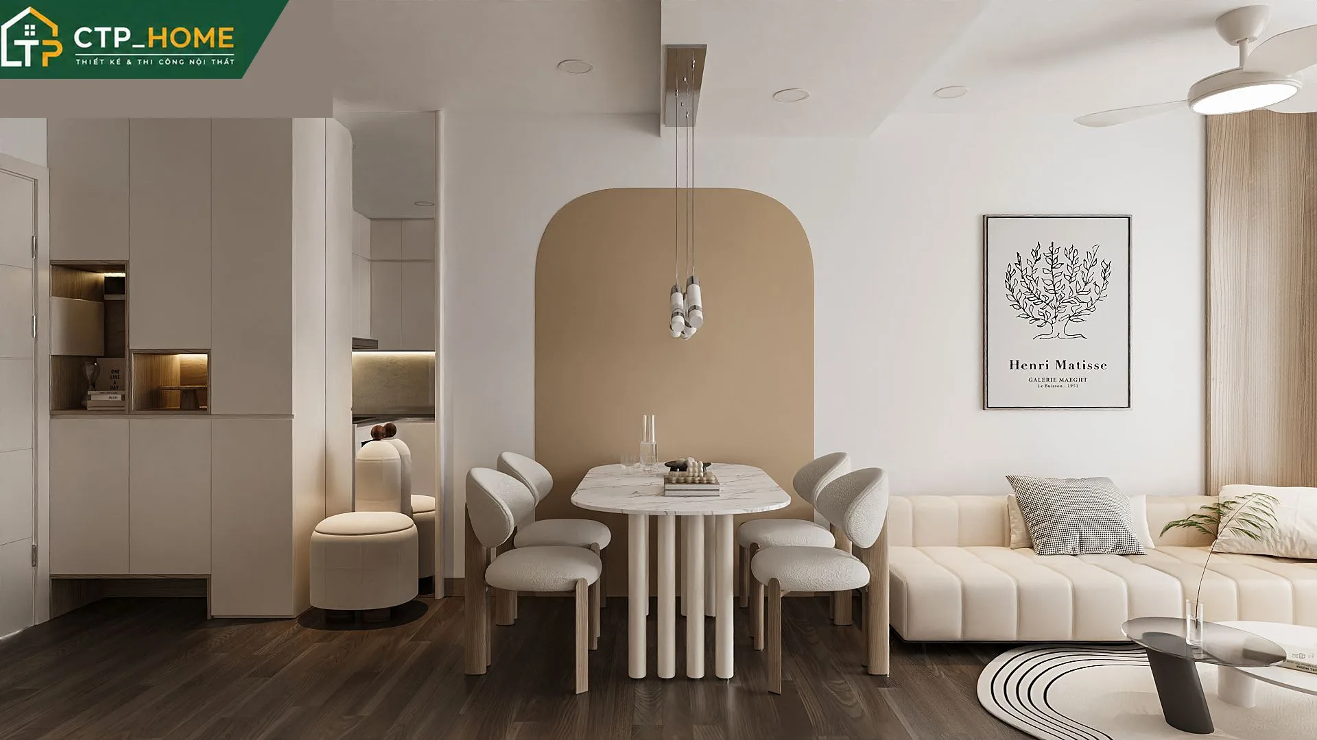 Tổng quan không gian phòng khách chung cư Terra Royal 45m2 hiện đại