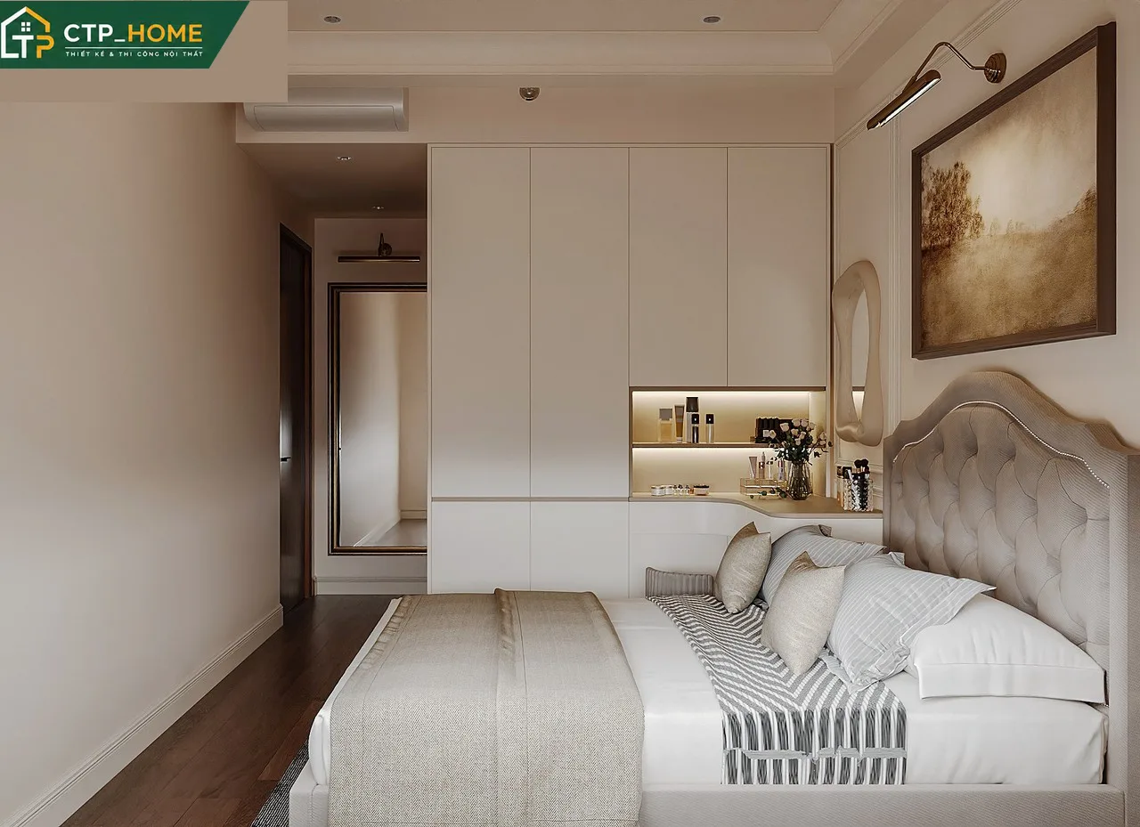 Góc làm việc tích hợp trong phòng ngủ phụ chung cư The Privia Khang Điền 71m2 – giải pháp linh hoạt cho căn hộ 2PN
