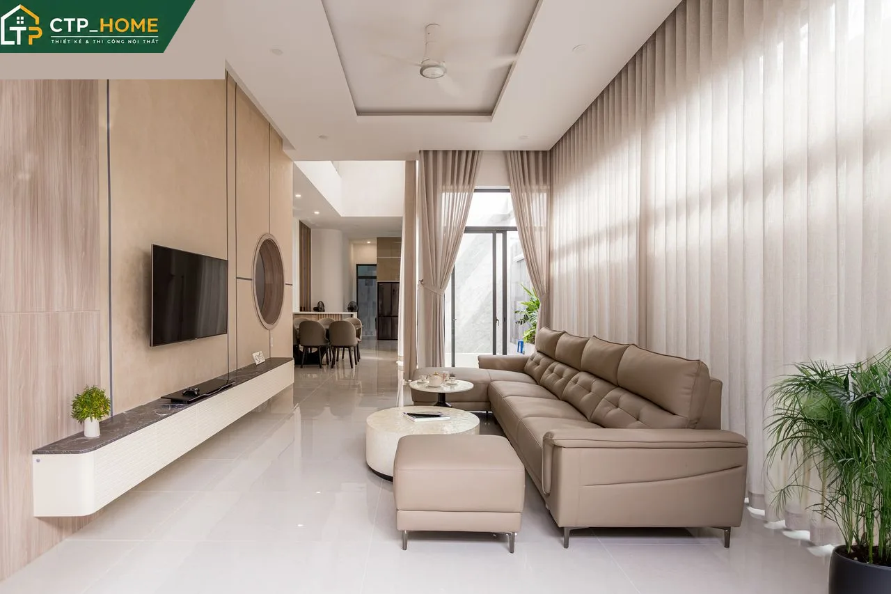 Thi công nội thất biệt thự Đồng Nai - phòng khách tối giản
