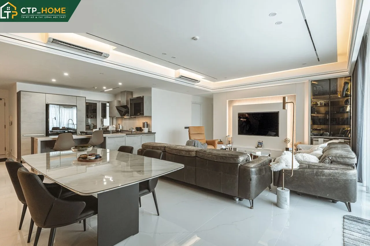 Phòng khách căn hộ The Estella Quận 2 thi công nội thất hiện đại