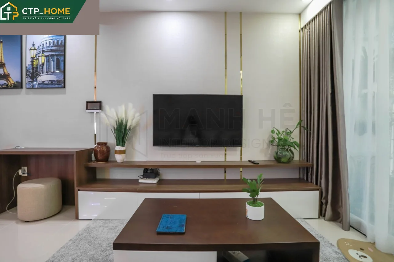 Tủ bếp căn hộ Melody sử dụng gỗ MDF phủ melamine