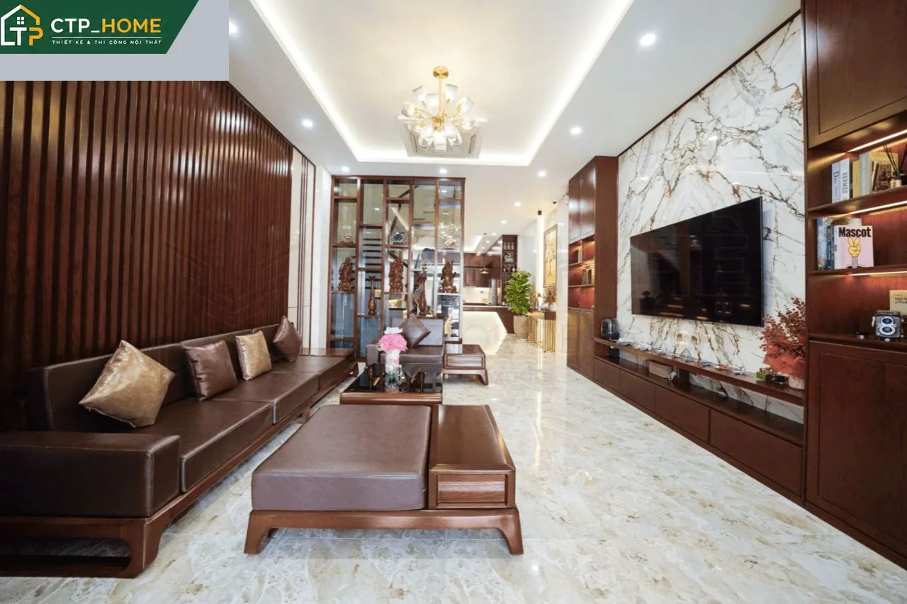 Phòng khách nhà phố 3 tầng Quận 7 thiết kế hiện đại