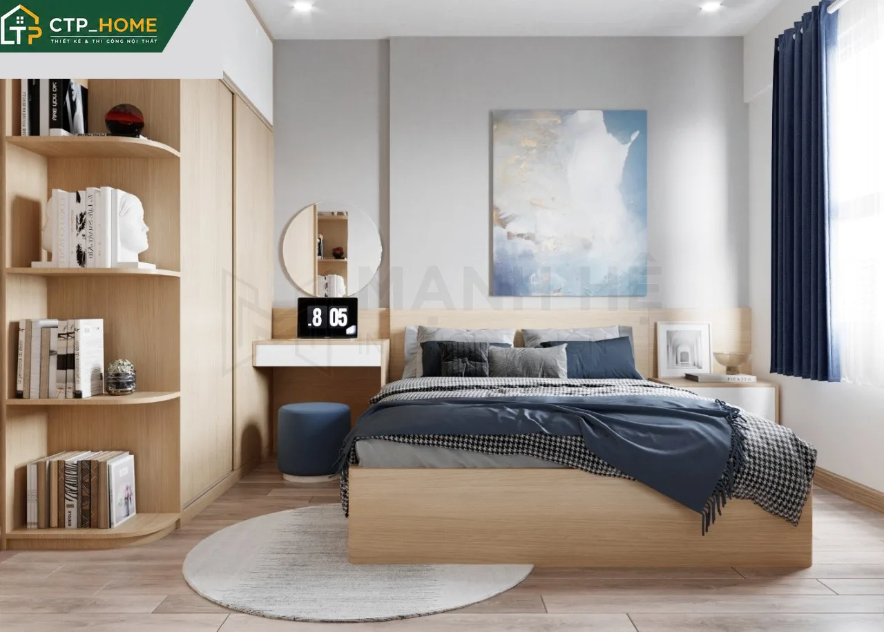 Thiết kế nội thất chung cư Conic Riverside 50m2 – Góc bếp hiện đại với tủ trên – dưới cân đối và thiết bị âm tủ