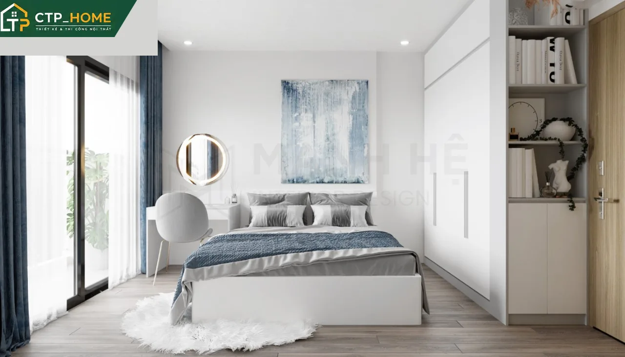 Thiết kế nội thất phòng bếp và bàn ăn liền kề chung cư Vinhomes Grand Park 2BR 59m2 hiện đại mở rộng tầm nhìn