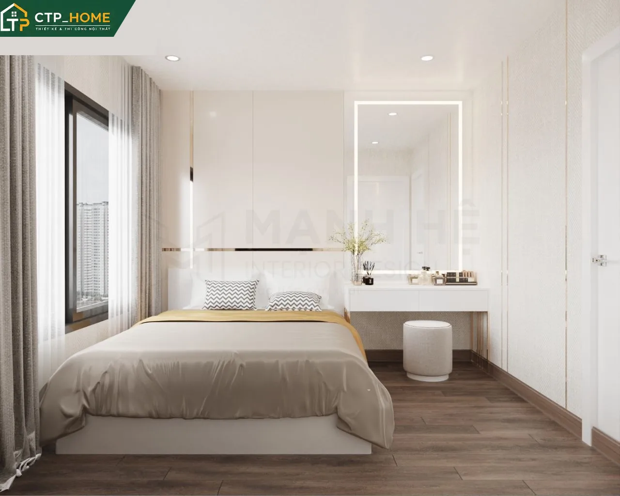 Góc bàn làm việc trong phòng ngủ phụ chung cư Vinhomes Grand Park 2BR 69m2