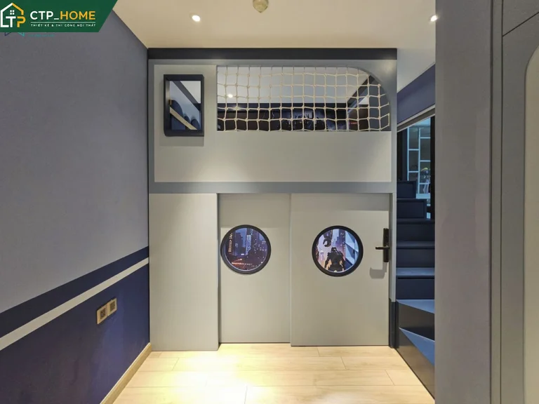 Không gian phòng trẻ em được CTP_HOME thi công nội thất với tông màu pastel dịu nhẹ, bố cục khoa học và an toàn tuyệt đối