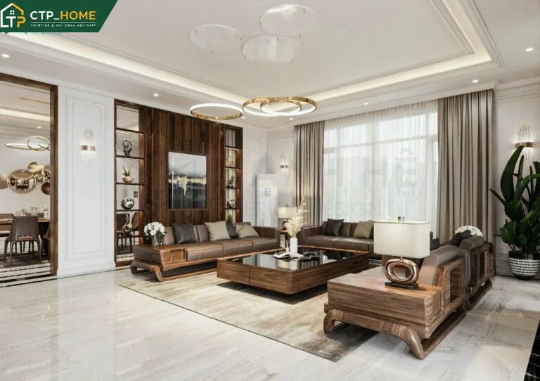 Không gian phòng khách hiện đại được CTP_HOME thiết kế và thi công tại TP.HCM