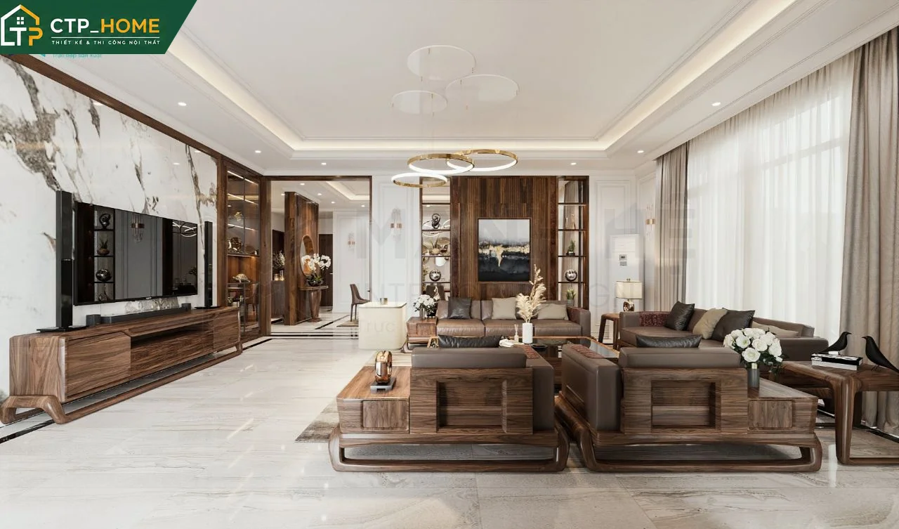 Công trình phòng khách hoàn thiện do CTP_HOME thiết kế và thi công tại Quận 2, TP.HCM