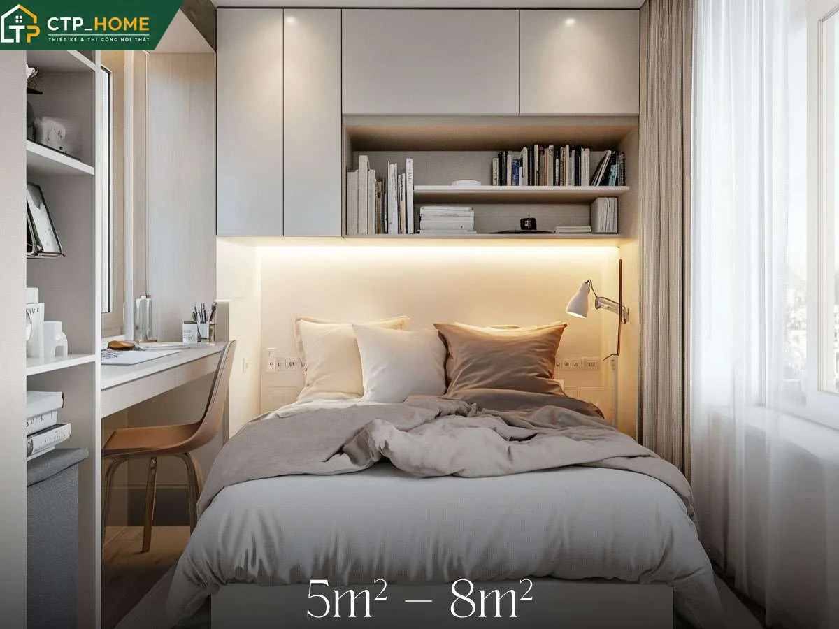 Không gian phòng ngủ hiện đại được CTP_HOME thiết kế với ánh sáng dịu, gam màu trung tính và bố cục cân bằng
