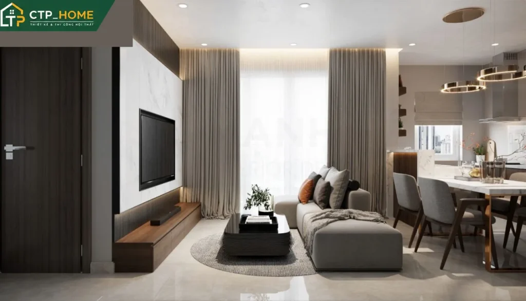 Thiết kế nội thất chung cư Emerald Bình Dương 75m2 hiện đại cho anh Kiên - Ảnh 1