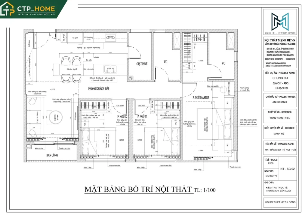 Thiết kế nội thất chung cư Masteri Centre Point 90m2 Type 1 hiện đại - Ảnh 8