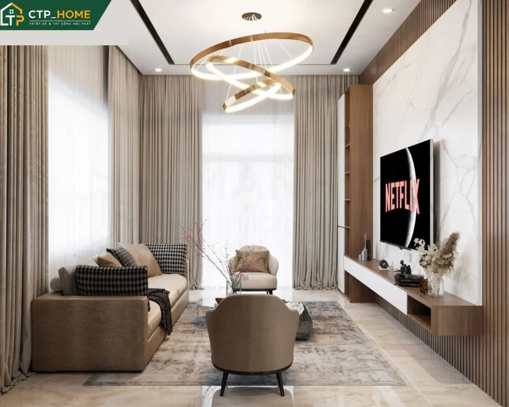 Thiết kế nội thất nhà phố Quận 12 300m2 – Anh Thành sang trọng - Ảnh 1